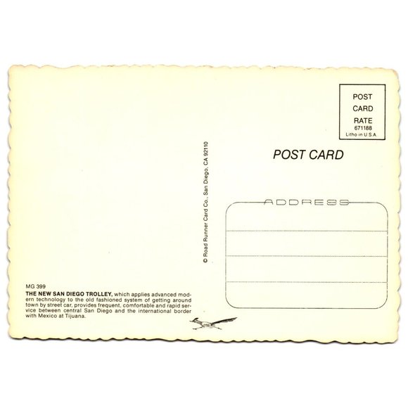Vintage Postcard New San Diego Tijuana Trolley MG 399 Boarder Travel USA Mexico - Picture 2 of 2